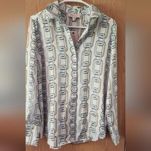 Philosophy White and Green Button Down Shirt